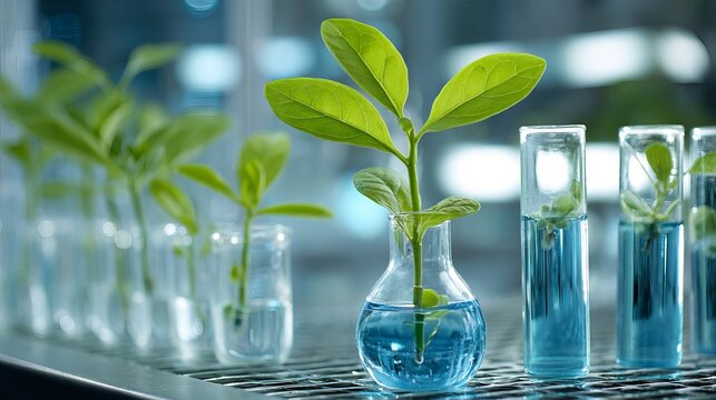 Stunning plant growth in lab glassware showcasing innovative biotechnology research and sustainable environmental science solutions for business