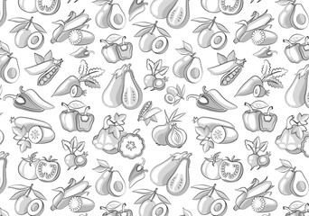 Seamless Vegetable Pattern in Hand Drawn Sketch Style