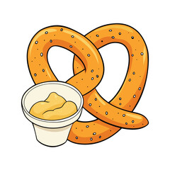 Delicious cheese stuffed pretzel with dipping sauce illustration