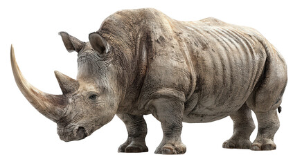 Fototapeta premium Massive white rhino standing, side view, isolated on a clean background