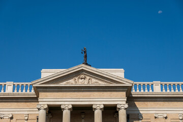 Detail of roof of the historic Georgetown Court House in the town square in Texas on sunny summer day