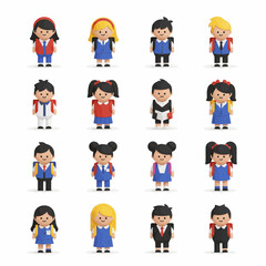 Cartoon Kids Characters Vector Set – Diverse Children in Cute Outfits