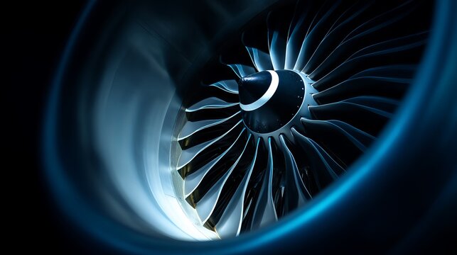 Powerful jet engine turbine blades showcase advanced aviation engineering and cutting-edge aerospace technology in stunning detail