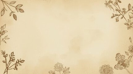 Rustic parchment background with floral sketch illustrations in each corner