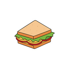 Delicious club sandwich with turkey bacon and lettuce illustration