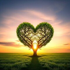 landscape with a heart-shaped tree