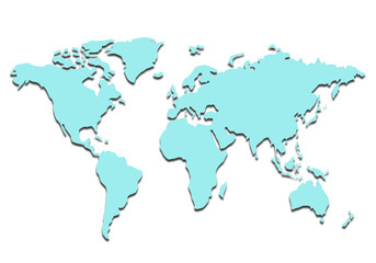World map in light blue on black background