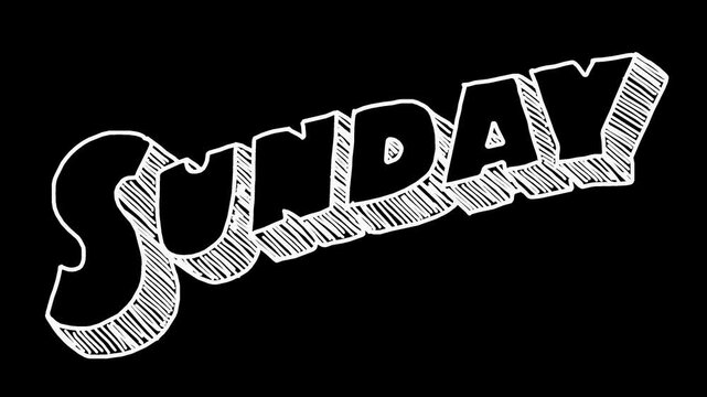 White wiggly hand drawn retro SUNDAY text on alpha