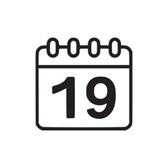 Vector art of calendar icon symbol representing a specific date, such as the 19th, used for scheduling, reminders, and planning sign of time management, appointments, and important events in personal 