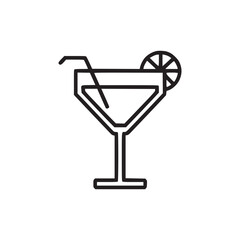 Vector art of minimalist line art illustration of a cocktail glass with a straw and citrus garnish, this simple design is perfect for bar menus or drink promotions