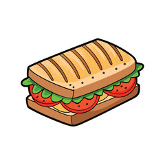 Delicious grilled panini with tomato cheese and herbs