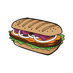 Delicious grilled steak sandwich with onions and sauce