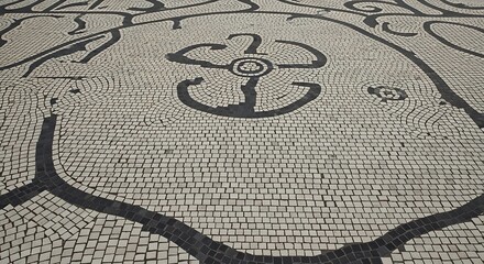 Obraz premium Intricate mosaic tile ground with swirling patterns and symmetrical design elements