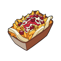 Delicious loaded chili cheese fries with onions banner advertisement