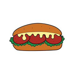 Delicious meatball sub sandwich with marinara sauce and melted cheese