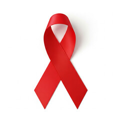 Red awareness ribbon isolated on white background, clean and minimal