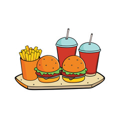 Mini burger sliders with fries and drink illustration