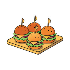 Mini slider burgers with crispy fries on a wooden board