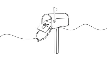 Obraz premium Minimalist line drawing of mailbox with letter on transparent background 