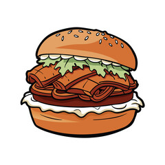 Delicious pulled pork sandwich with creamy coleslaw and tangy bbq sauce illustration