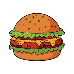 Sloppy joe burger with messy meat filling and bun illustration