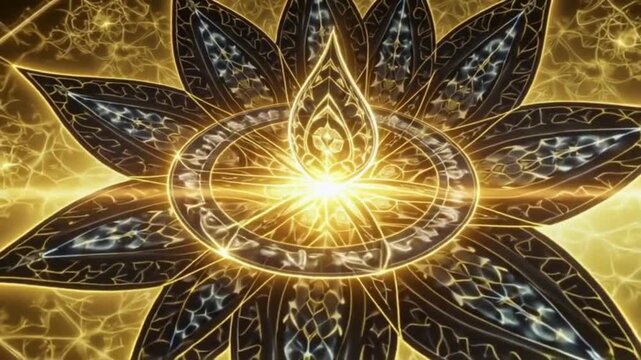 3D Manipura solar plexus chakra symbol rotating in yellow loop
