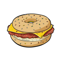 Delicious bacon egg and cheese bagel sandwich illustration