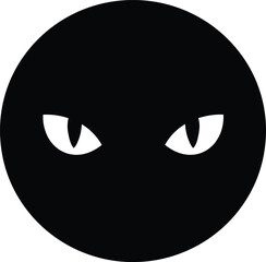 Black circle with cat eyes, mysterious silhouette, feline gaze, spooky design, animal eyes, dark icon, eerie symbol, minimalist illustration