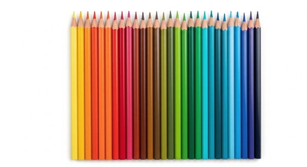Obraz premium Square arrangement of vibrant color pencils creates a captivating spectrum against a clean white background, perfect for artistic and educational visuals .
