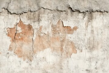 A weathered, aged concrete wall displays a variety of muted tones and intricate cracking patterns.