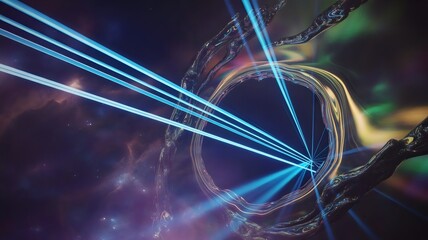 Electric laser streaks radiating from glowing cosmic portal &ndash; Suitable for futuristic design, sci-fi concepts, or abstract energy visuals.