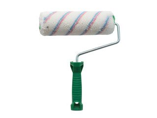Paint Roller with Green Handle on White Background