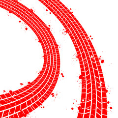 Vivid Red Tire Tracks with Splashes Dynamic Curve Design