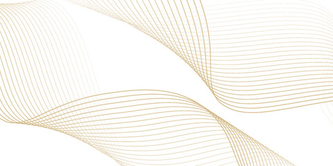 Fototapeta premium Luxury abstract gold wavy line pattern (guilloche curves) with copy space. Elegant golden color smooth gradient on white background. Premium vector striped texture for banner, business backdrop.
