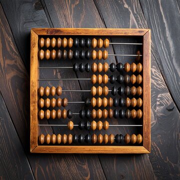Antique wooden abacus on dark wood