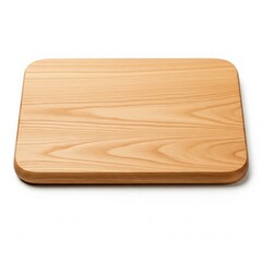 Close-up of a light brown wooden cutting board with rounded edges resting on a white surface, showcasing the natural grain and smooth finish of the wood, creating a clean and minimalist aesthetic .