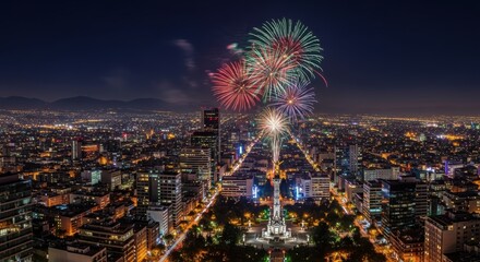Vibrant Mexican Flag and Fireworks Display for Independence Day Celebration