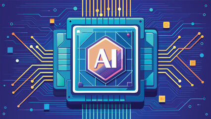 Futuristic Artificial Intelligence Microchip Illustration, Advanced AI Processor, Machine Learning, Data Science, and Digital Technology Concept