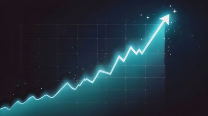 Vibrant teal graph line rising sharply on dark blue background – Ideal for finance branding, growth visuals, or technology projects
