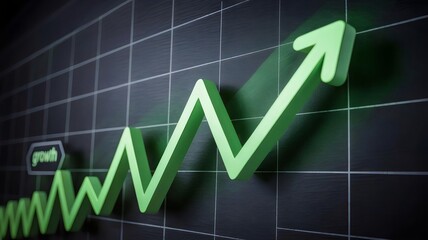 Green graph line ascending with growth label on charcoal background – Great for business visuals, economy projects, or progress concepts