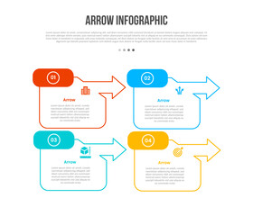 Arrow base shape infographics template diagram with folder shape with arrow and round rectangle badge with 4 point step creative simple flat outline