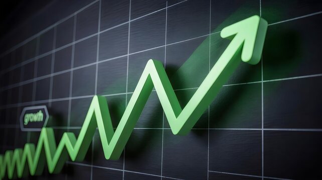 Green graph line ascending with growth label on charcoal background – Great for business visuals, economy projects, or progress concepts