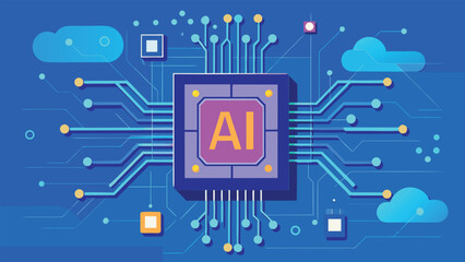 Futuristic Artificial Intelligence Microchip Illustration, Advanced AI Processor, Machine Learning, Data Science, and Digital Technology Concept