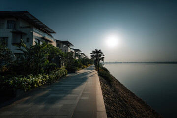 tranquil riverside walk highlighting ar display of water index