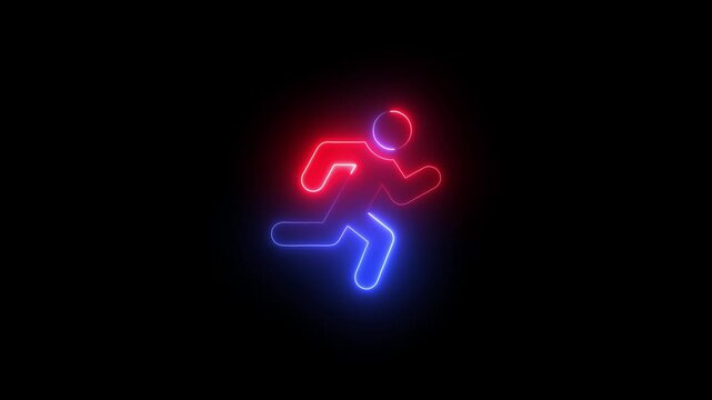 Glowing neon line runner sing. Running neon sign appear in center and disappear after some time.