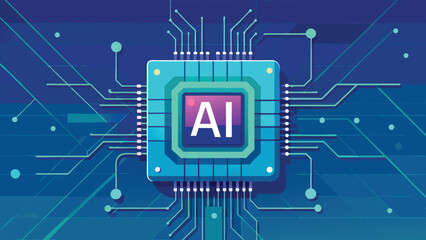 Futuristic Artificial Intelligence Microchip Illustration, Advanced AI Processor, Machine Learning, Data Science, and Digital Technology Concept