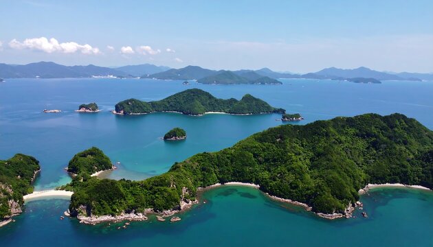 Aerial view of lush islands in turquoise water