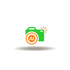 Vector illustration of camera. Camera icon for AI artificial intelligence app tools or assistant button. Symbol of AI assistant or image search application and photo UI magic camera tool.
