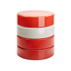 A 3D rendering of a database icon, stacked cylinders in red and white, isolated on a transparent background. background removed