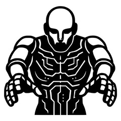 Futuristic Cybernetic Warrior Ready for Action in Black and White